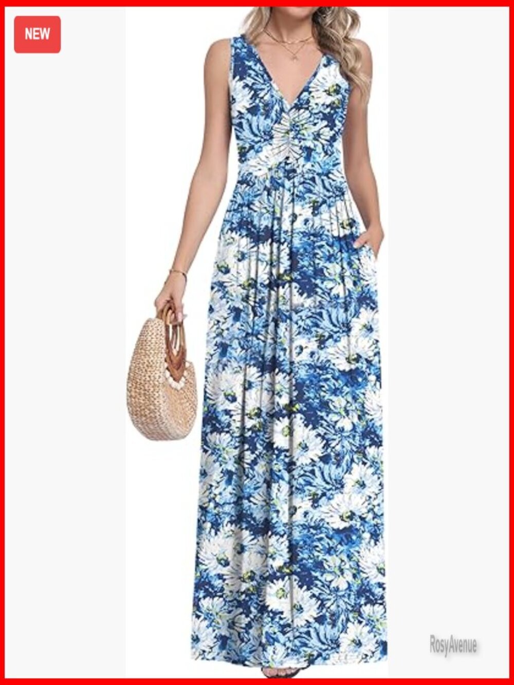 Sleeveless Maxi Dress with Pockets, V-Neck, Rayon Blend, Maternity Friendly